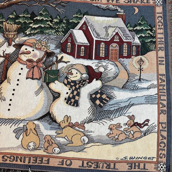 Goodwin Weavers Family Snowman Tapestry Throw Blanket S Winget 68”x45” - Picture 2 of 6